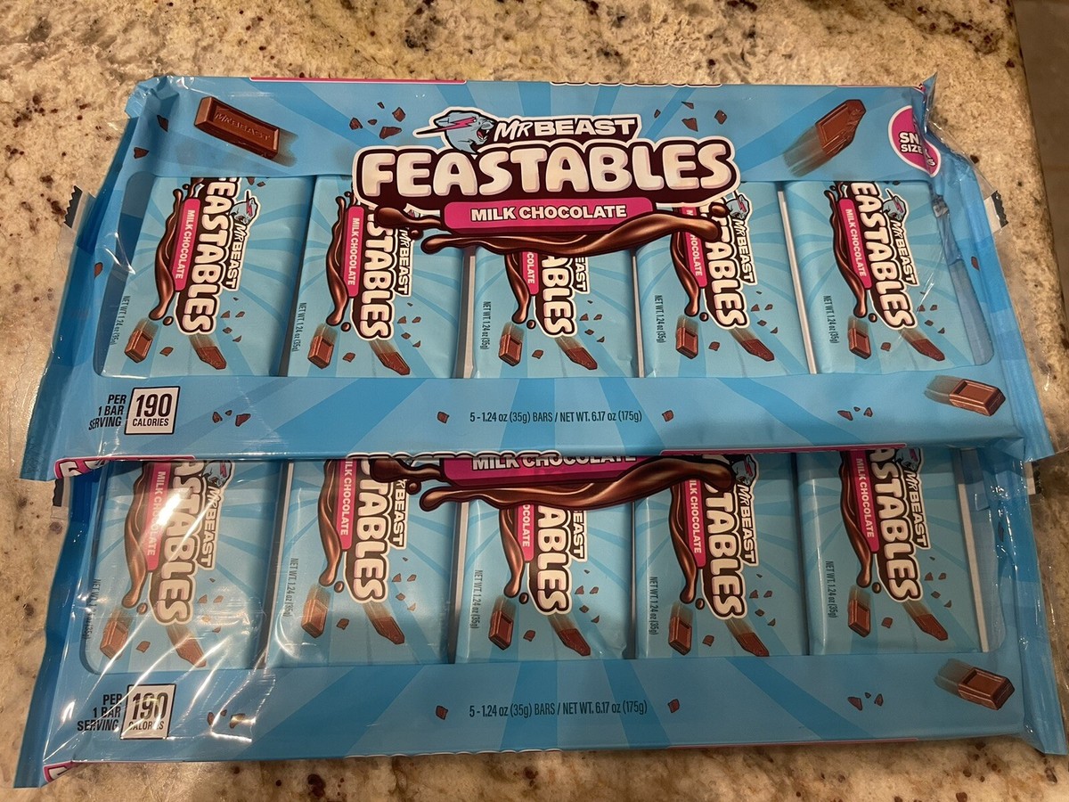 Mr Beast FEASTABLES Milk Chocolate 10 Bars 1.24oz Snack Size, Two