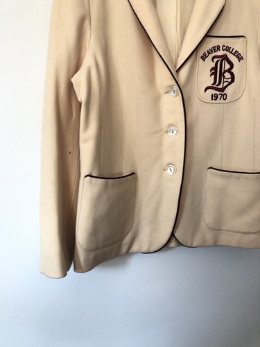 VTG 70s 1970 Robert Rollins Beaver College Wool Reunion Blazer Cream Fits Small - Picture 5 of 15