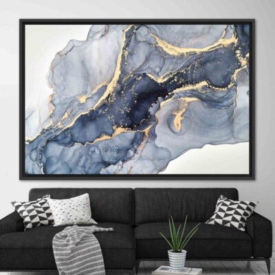 Abstract Print, Blue Gold Marble Wall Art,Abstract Canvas Art, Marble Wall Decor