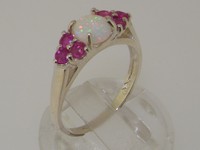 925 Sterling Silver Natural Opal & Ruby Womens Cluster Ring - Sizes J To Z 925 Sterling Silver Natural Opal & Ruby Womens Cluster Ring - Sizes J To Z