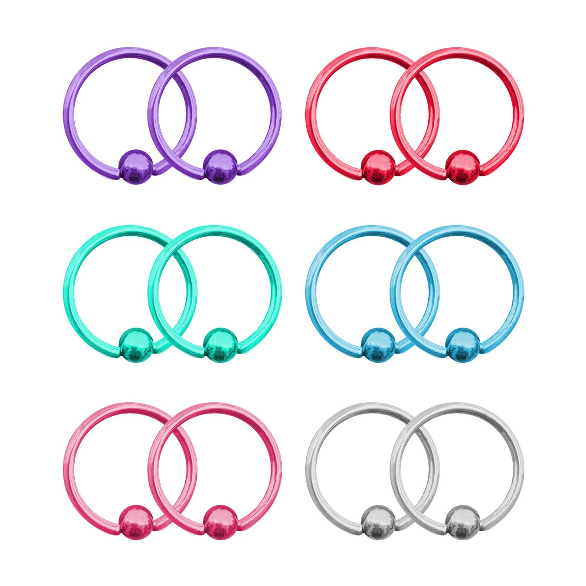 Captive Bead Ring 14 Gauge 1.6mm Surgical Steel PVD 1/2” 12mm 4mm Ball 12 Pack