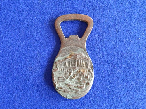 VINTAGE BRASS BOTTLE OPENER - GREEK RUIN SCENES ON EACH SIDE