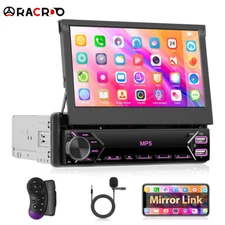7" Single 1 DIN Retractable Touch Screen Car MP5 Stereo Radio Bluetooth SWC USB