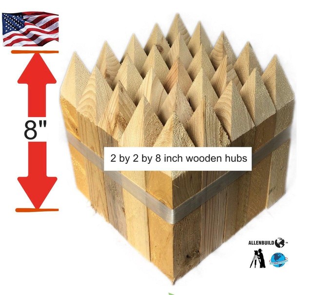Wooden Survey Stakes Hubs 2by2by8" construction sites, land survey