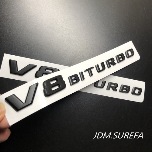 2Pcs Matte Black V8 Biturbo Emblem Vent Fende Badge For Mercedes-Benz 2017-2022 - Picture 5 of 12