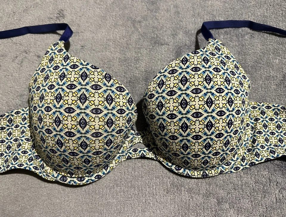 Victoria's Secret Perfect Shape Bra Women's Size 32D  Blue Paisley Yellow Sexy - Image 2 of 4