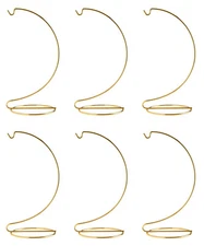 8 Inch Tall Bright Gold Ornament Display Stand Wire Hanger Holders, Pack of 6