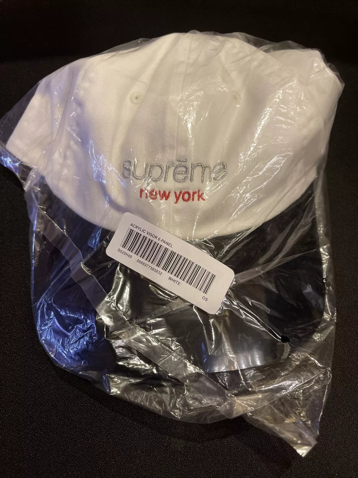 Visière acrylique Supreme 6 panneaux chapeau casquette blanche sangle SS20 SS20H49 neuve 2020 