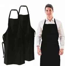 Heavy Duty Black Bib Aprons for Chef Waiter Unisex Work Apron for Restaurant