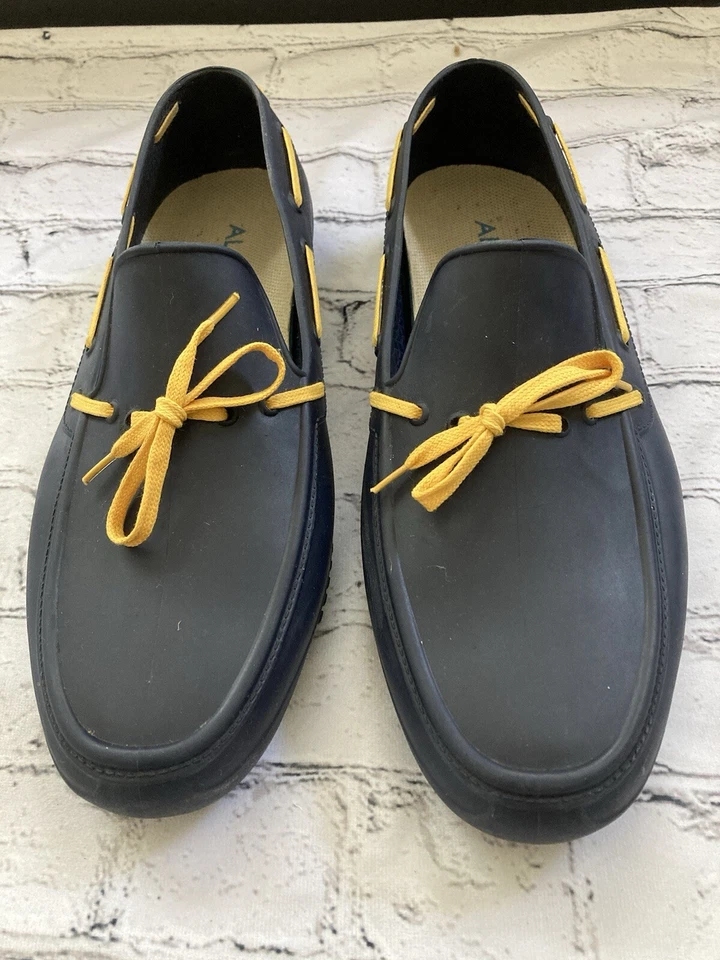 Sapatos de barco masculinos Aldo azul marinho com cadarço Moc toe parte superior baixa EUA tamanho 11 Itália 44 - Imagem 2 de 4