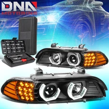 FOR 1996-2003 BMW E39 3D LED TURN SIGNAL BLACK PROJECTOR HEADLIGHT LAMP+TOOLS