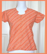 Orange White Beige Color Striped Cotton Tunic Top Kurti from India