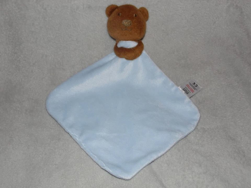 Tesco teddy comforter soft toy F&F blue blankie brown bear - Image 2 of 4