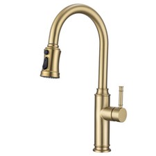 Brushed Gold Stainless Steel Pull Out Sprayer Kitchen Sink Mixer Faucet Tap