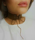 Brown Choker Wide Soft Suede Style Lace Up Corset Collar -Fashion Statement Goth