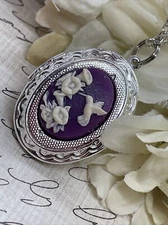 Purple Hummingbird Dainty Cameo Locket Silver Easter Mom Daughter Gift Wedding