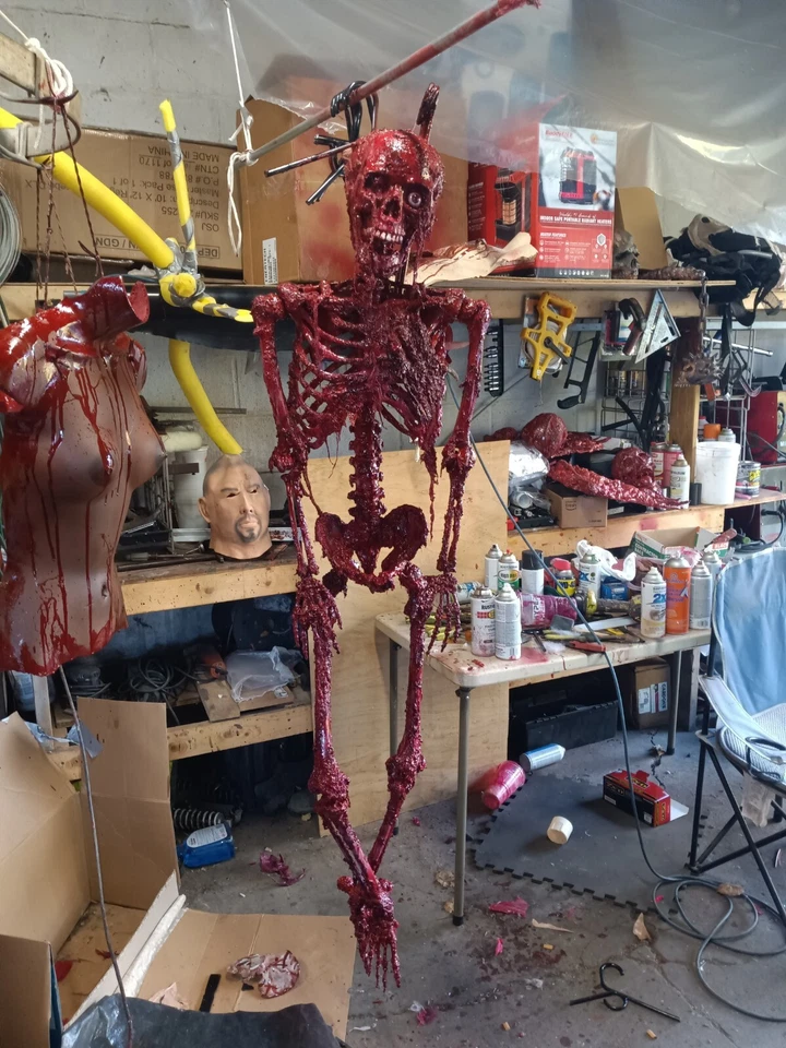 New! GORY SKELETON on HOOK Halloween Props, OOAK by: MADMATSHORRORSHOP - Image 3 of 4