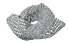 DKNY Designer  Women's Flat-Stud Metallic Rib-Knit Chunky Scarf Grey $58