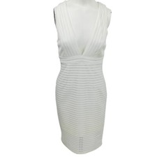 Lulus White Sleeveless V-Neck Knee Length Ribbed Sheer Dress Size L Bodycon