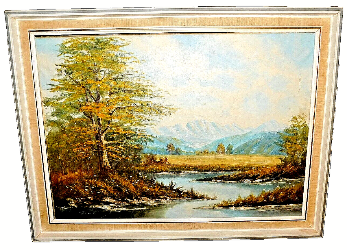 Vintage Hans Wagner Germany 1885 Oil Painting Framed Mountains