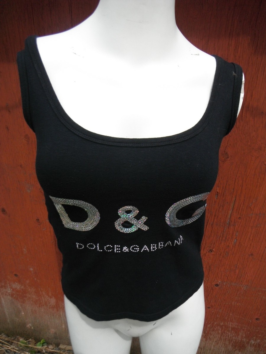 トップス 00s dolce&gabbana glitter tank top brown VTG. 90's DOLCE & GABBANA D&G large HOLO sequin letters spellout
