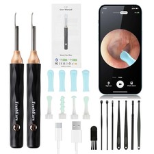 Ear Wax Removal Tool with Camera and Light - 2-Piece Wireless Black