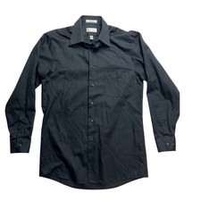 VAN HEUSEN Mens Black Lux Sateen Wrinkle Free Long Sleeve Shirt Medium 15 32/33