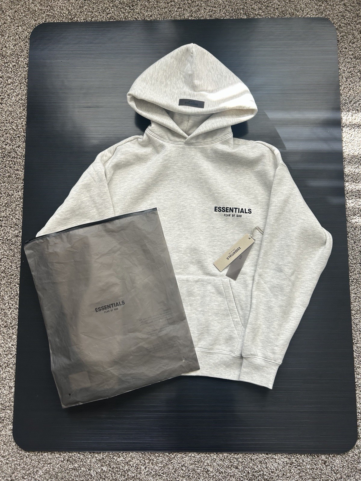 ESSENTIALS Fear of God Light Oatmeal Fleece Hoodie Men's S Logo Pullover