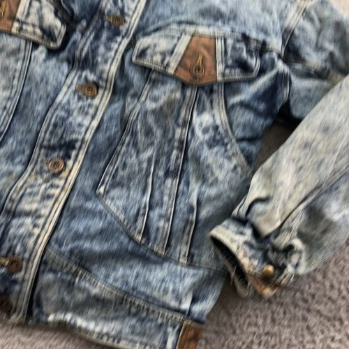 Vintage Current Seen Jacket Mens Medium Blue Denim Acid Wash Military Lined image 3