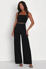 Lulus Enticing Endeavors Two-Piece Jumpsuit Black Apparel Sets Small