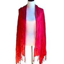 Red cotton wrap check/basket weave pattern with fringe