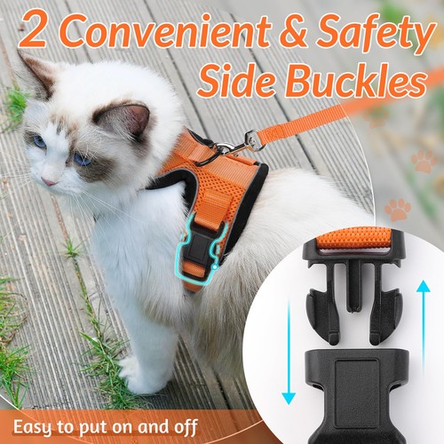 rabbitgoo Cat Harness and Lead Escape Proof Adjustable Reflective Vest Orange - Picture 5 of 12