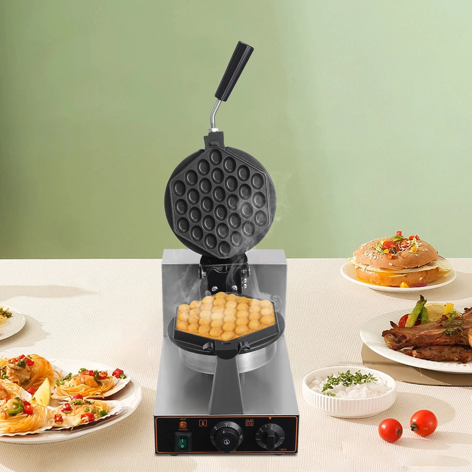 110V Electric Waffle Making Machine Hexagonal Egg Bubble Waffle Maker 1300W