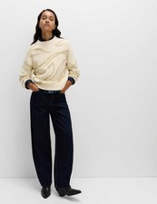 Marks & Spencer Womens Crew Long sleeved Metallic Jumper in Cream - M&S