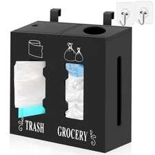 2 in 1 Trash Bag Dispenser and Grocery Bag Holder, Large Wooden Trash Bag Hol...