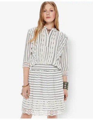 Scotch & Soda White Striped Broderie Ruffle Dress L $245 NWT