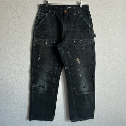 Carhartt B01 BLK faded black double knee work wear carpenter pants 33x30