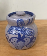 Dorchester Pottery 3" Jam Pot with Lid Strawberries Signed K Dennisons Flaws