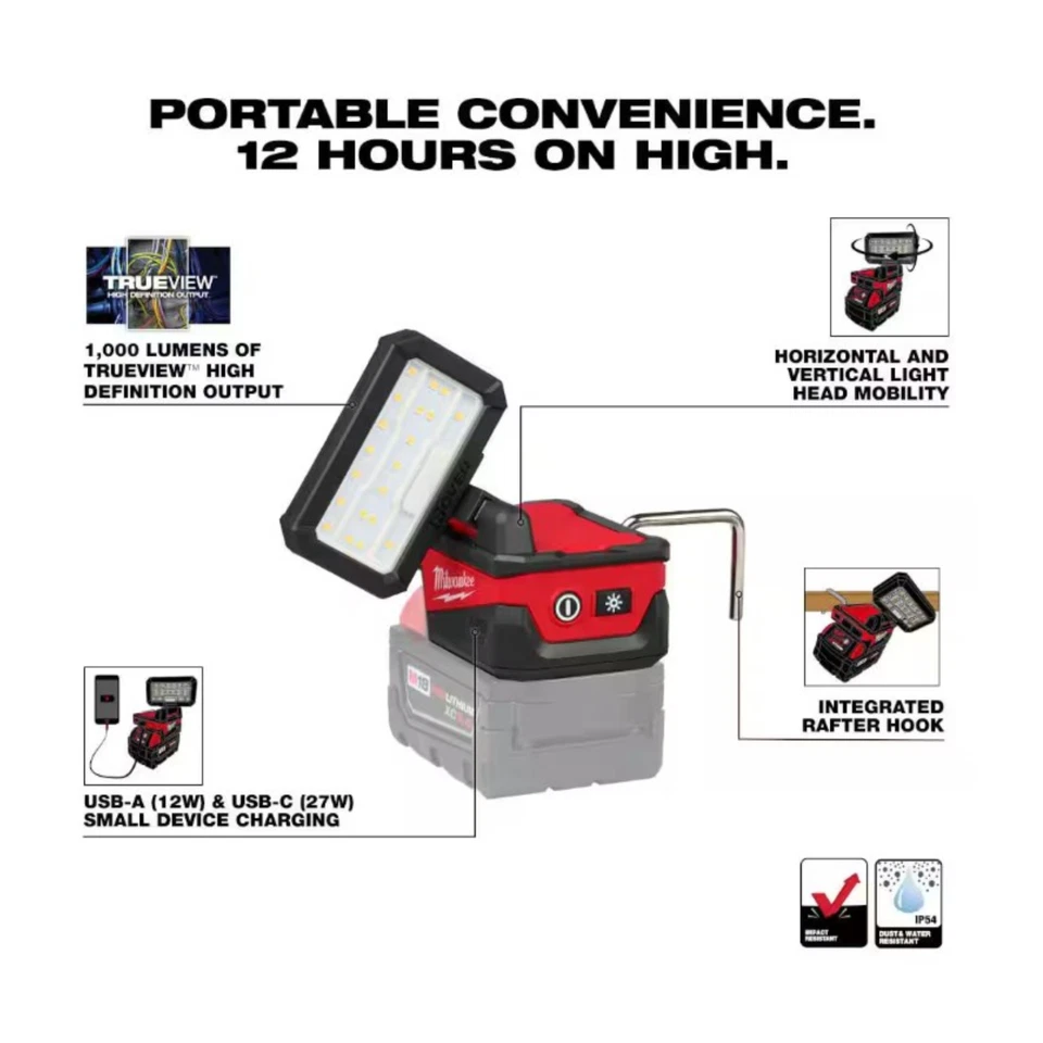 Milwaukee M18 2359-20 ROVER Compact Folding Flood Light w/ USB Charging USB-C - Image 3 of 4