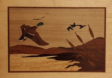 HUDSON RIVER INLAY PICTURE - DUCKS IN FLIGHT - WOOD MARQUETRY by NELSON 10X13 #3