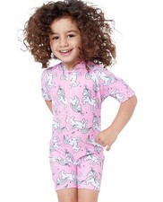 Gottex Kids Pink Unicorns Short Sleeve Zip Up Swim Overalls