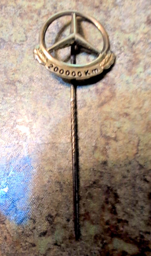 Vintage 2-in Lapel Stick Pin 200,000 Km Mercedes-Benz Emblem .835 Silver