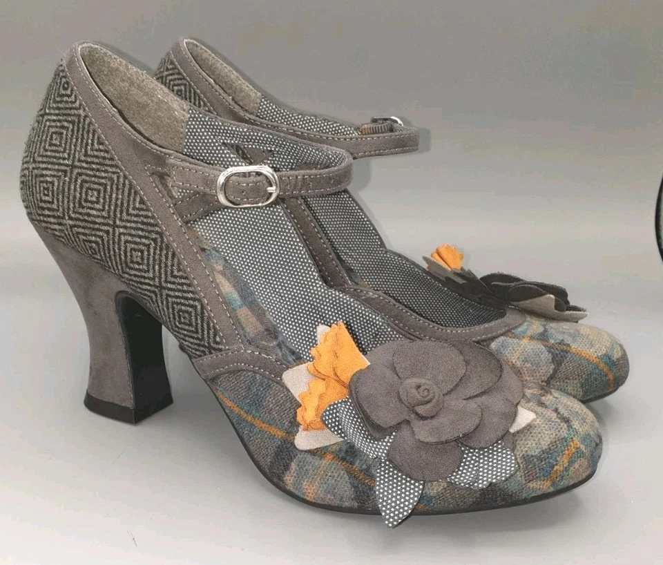 Ruby Shoo "Dee" Gris Tweed y Contraste Damas Mary Jane Tacón Canchas Reino Unido 5 UE 38 Foto 3 de 4