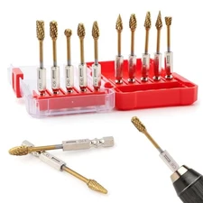 10 Pieces 1/4" Carbide Burr Set with Quick Change 1/4" Shank, Die Grinder 10PCS