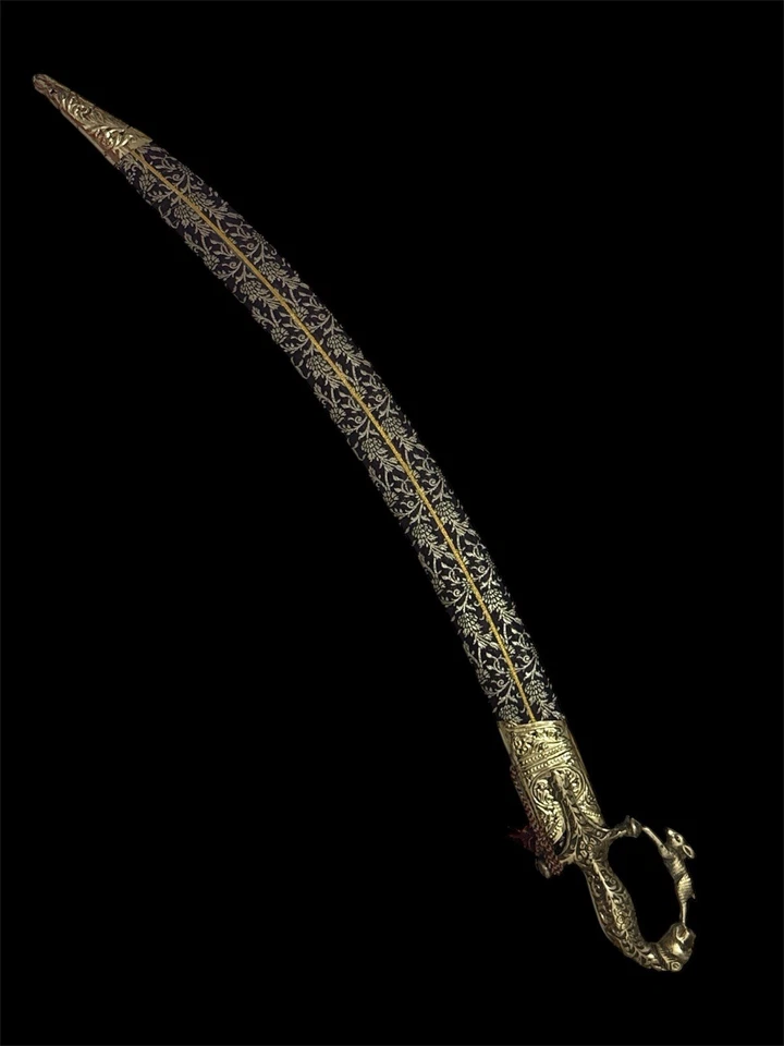 Handcrafted Indian Talwar/ Sword lion style brass hilt Mahroon sheath 35 inches - Image 3 of 4