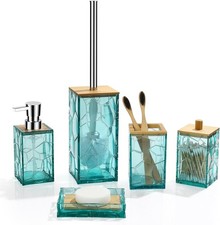 Teal Blue Beach Bathroom Accessories Set Toothbrush Holder Soap Dispenser Cotton