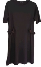 Ladies Black Jersey Textured Short Sleeve Round Neck Dress Size 12