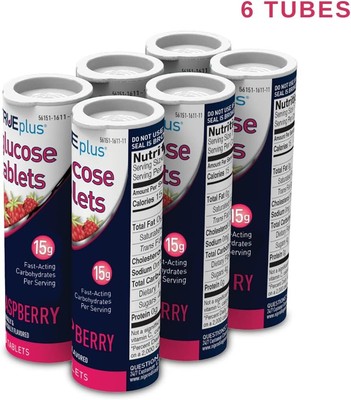 TRUE Plus Glucose Tablets Raspberry Chewable Fast-Acting 10 Ct Case of 6