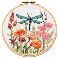 Dragonfly and Wild Flowers Stamped Cross Stitch Kits for 31x31cm, As Picture