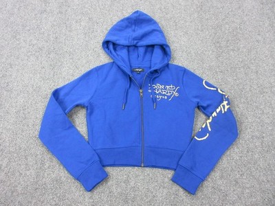 Ed Hardy タトゥー柄 ジップアップパーカー M Ed Hardy Hoodie Womens Small Blue Full Zip Fleece Cropped Tiger